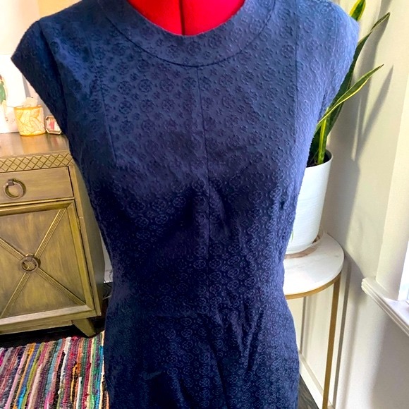 Theory, Orinthia Jacquard Cap Sleeve Dress (navy) size 2 - Picture 4 of 6